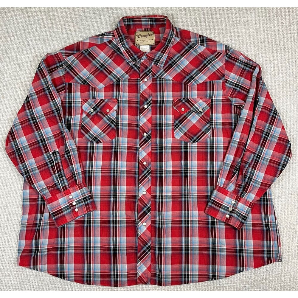 Wrangler Pearl Snap Shirt Men's 3XL Long Sleeve Red Plaid Western Rodeo Cowboy